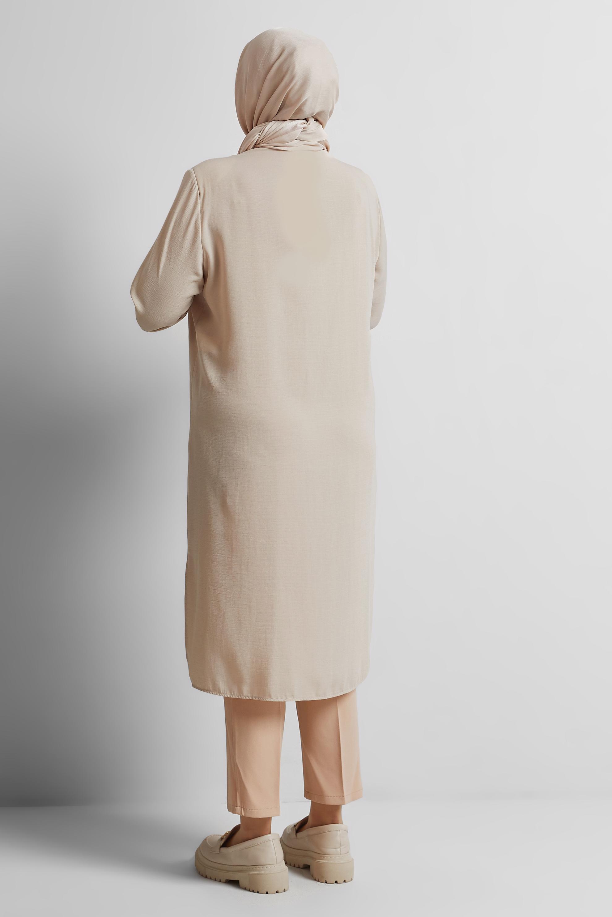 Tesettür giyim BEJ KETEN EFEKTLİ BÜYÜK BEDEN TUNİK 20745