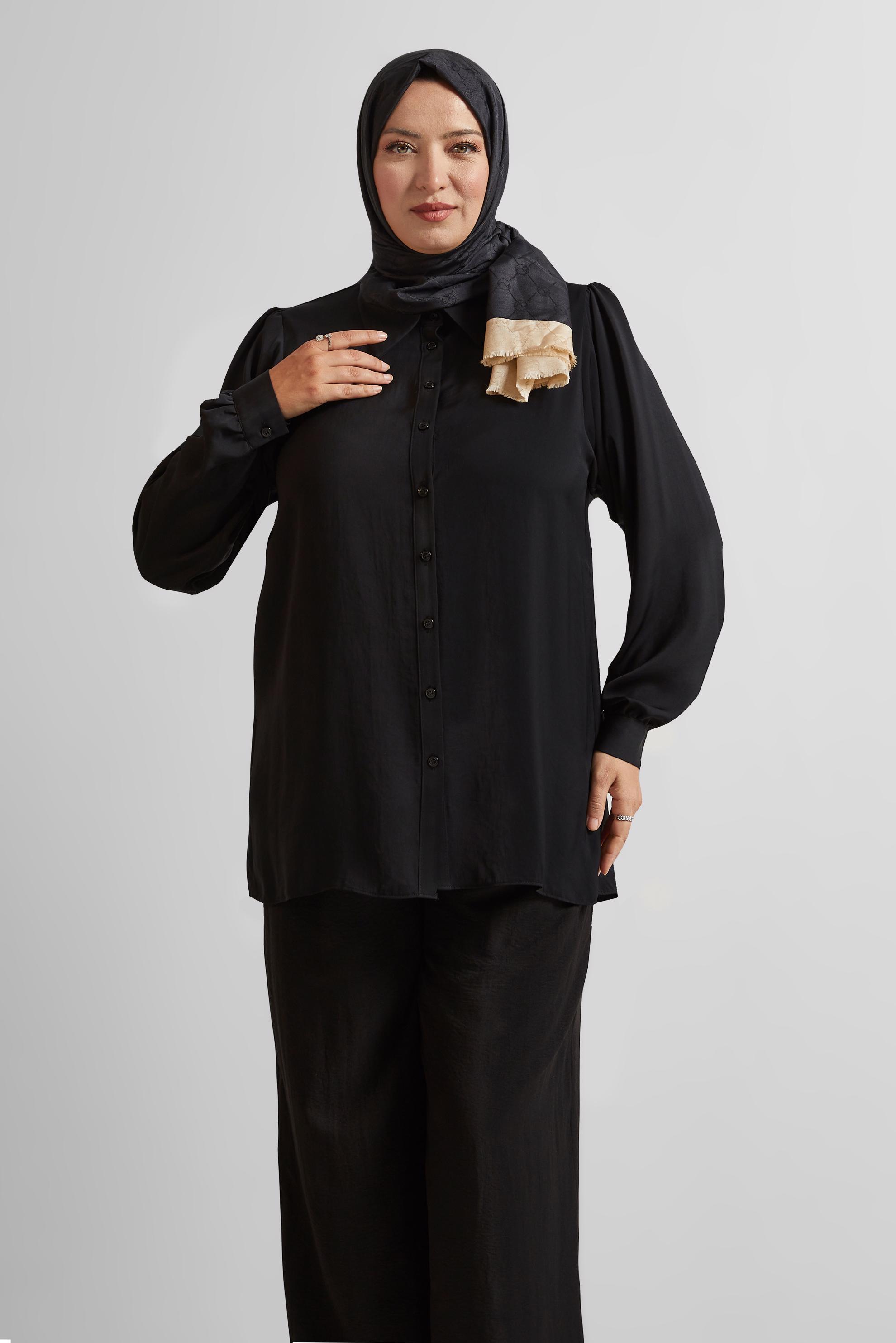 Vêtements hijab NOIR TUNIQUE À COL CHEMISE 20750