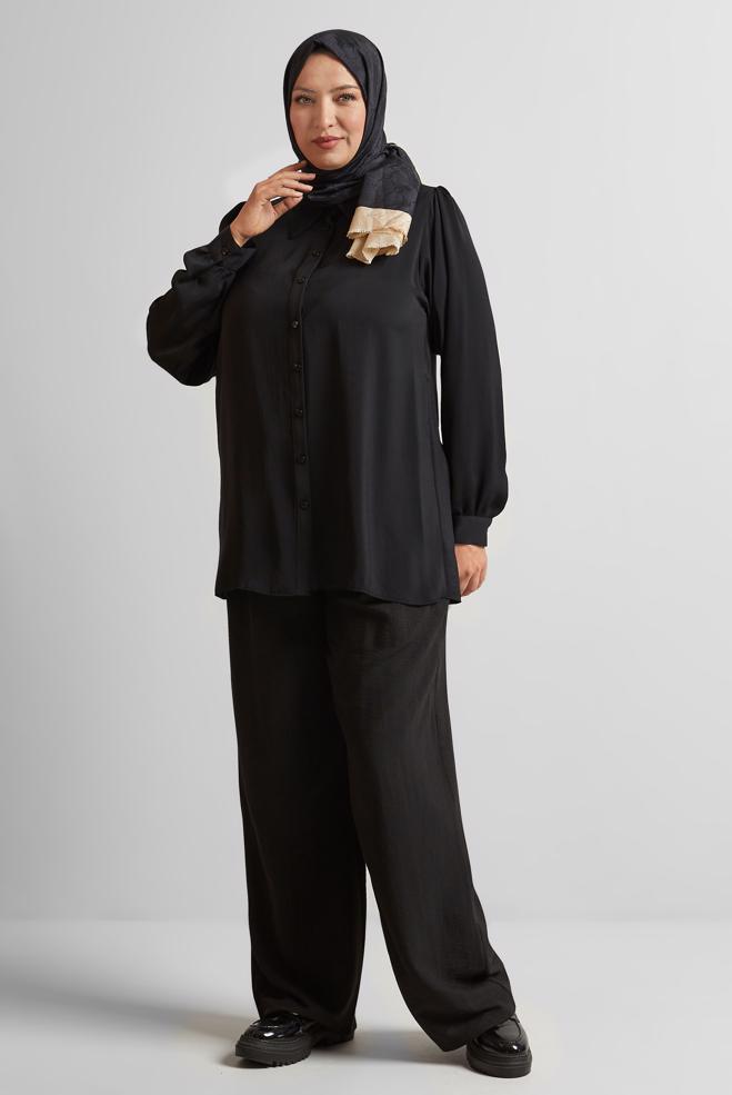 Vêtements hijab NOIR TUNIQUE À COL CHEMISE 20750 - ALVİNA