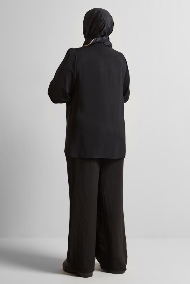 Vêtements hijab NOIR TUNIQUE À COL CHEMISE 20750 - ALVİNA