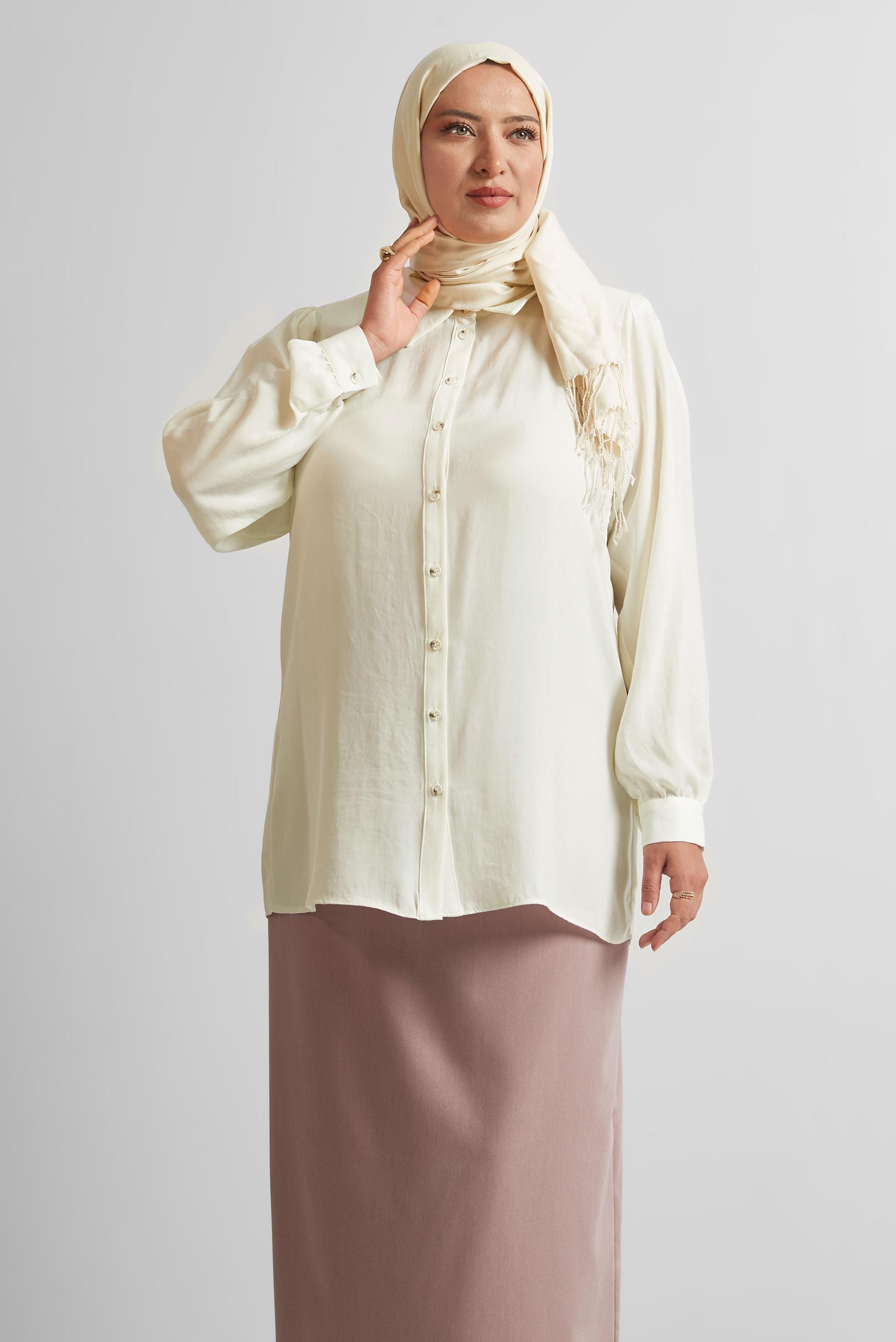 Vêtements hijab BLANC TUNIQUE À COL CHEMISE 20750