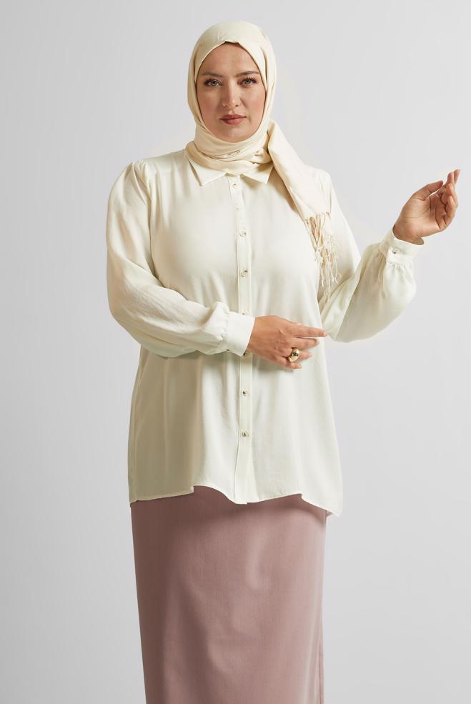 Vêtements hijab BLANC TUNIQUE À COL CHEMISE 20750 - ALVİNA