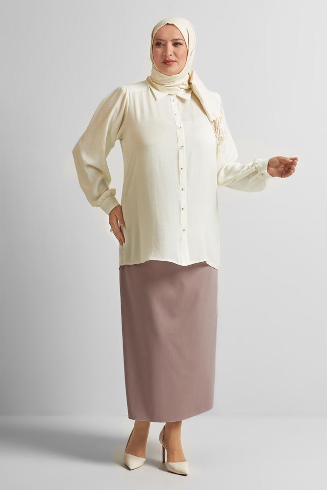 Vêtements hijab BLANC TUNIQUE À COL CHEMISE 20750 - ALVİNA