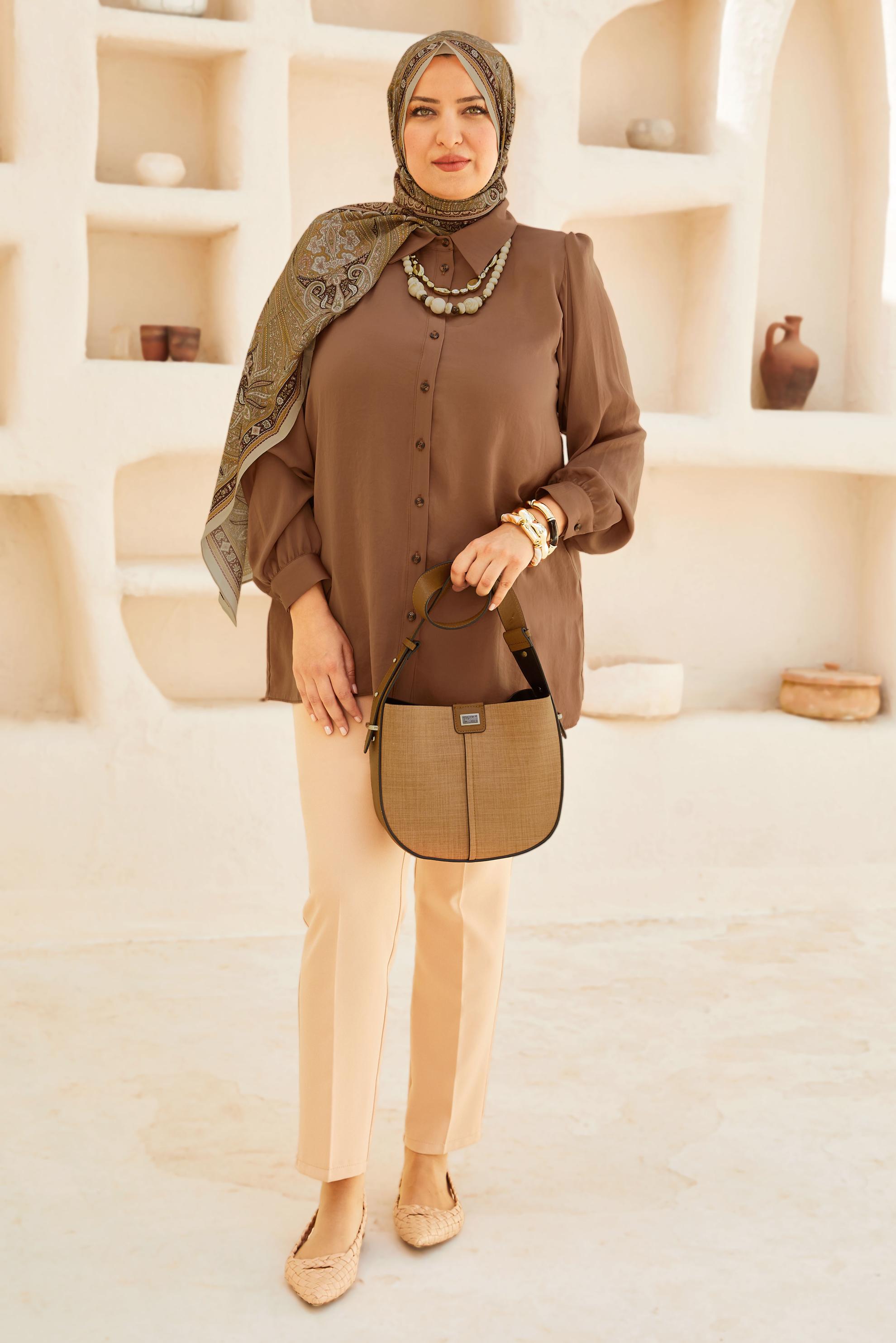 Hijab clothing BROWN SHIRT COLLAR TUNIC 20750