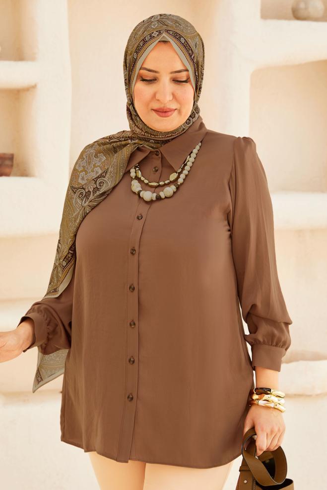 Hijab clothing BROWN SHIRT COLLAR TUNIC 20750 - ALVİNA
