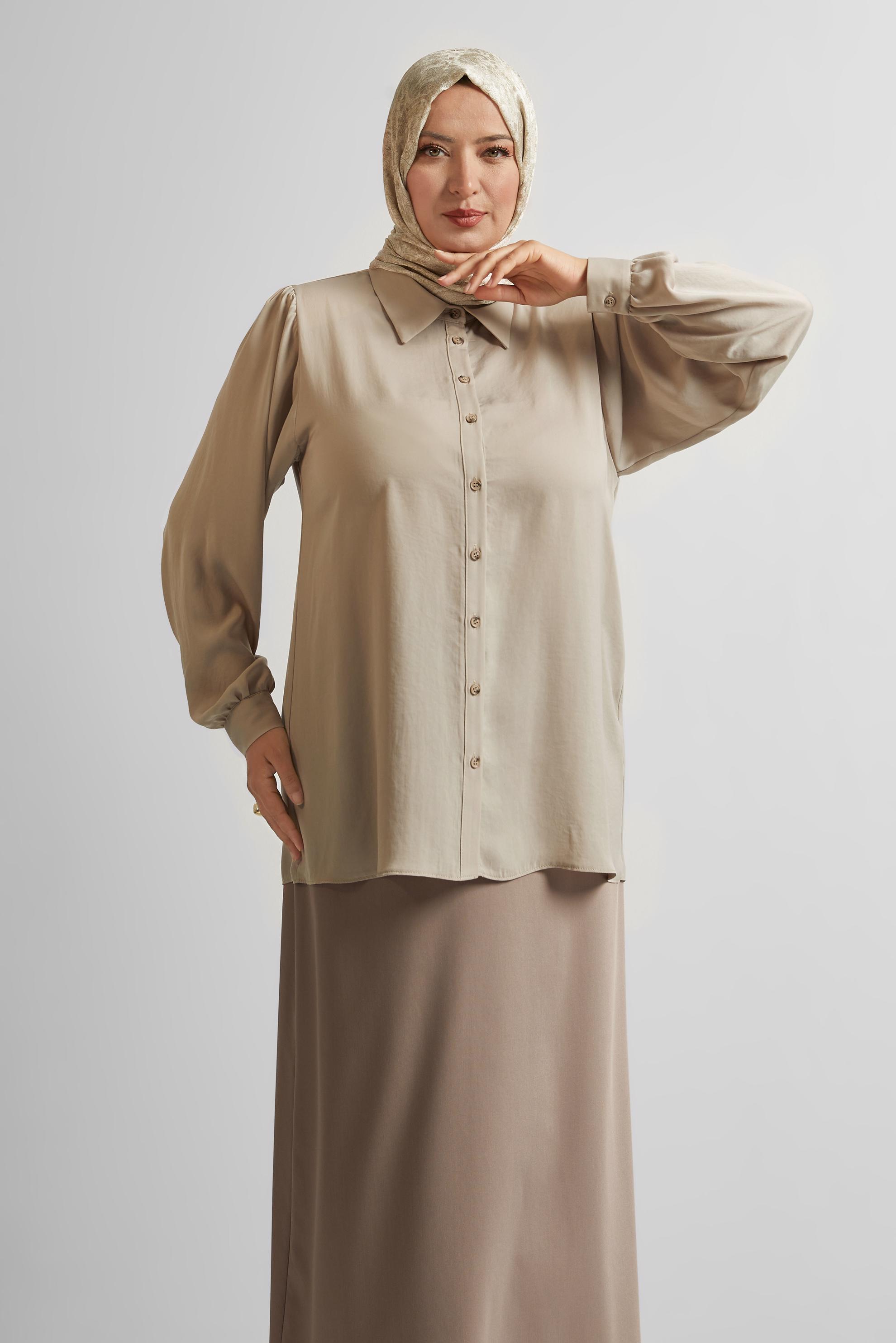 Vêtements hijab SABLE TUNIQUE À COL CHEMISE 20750