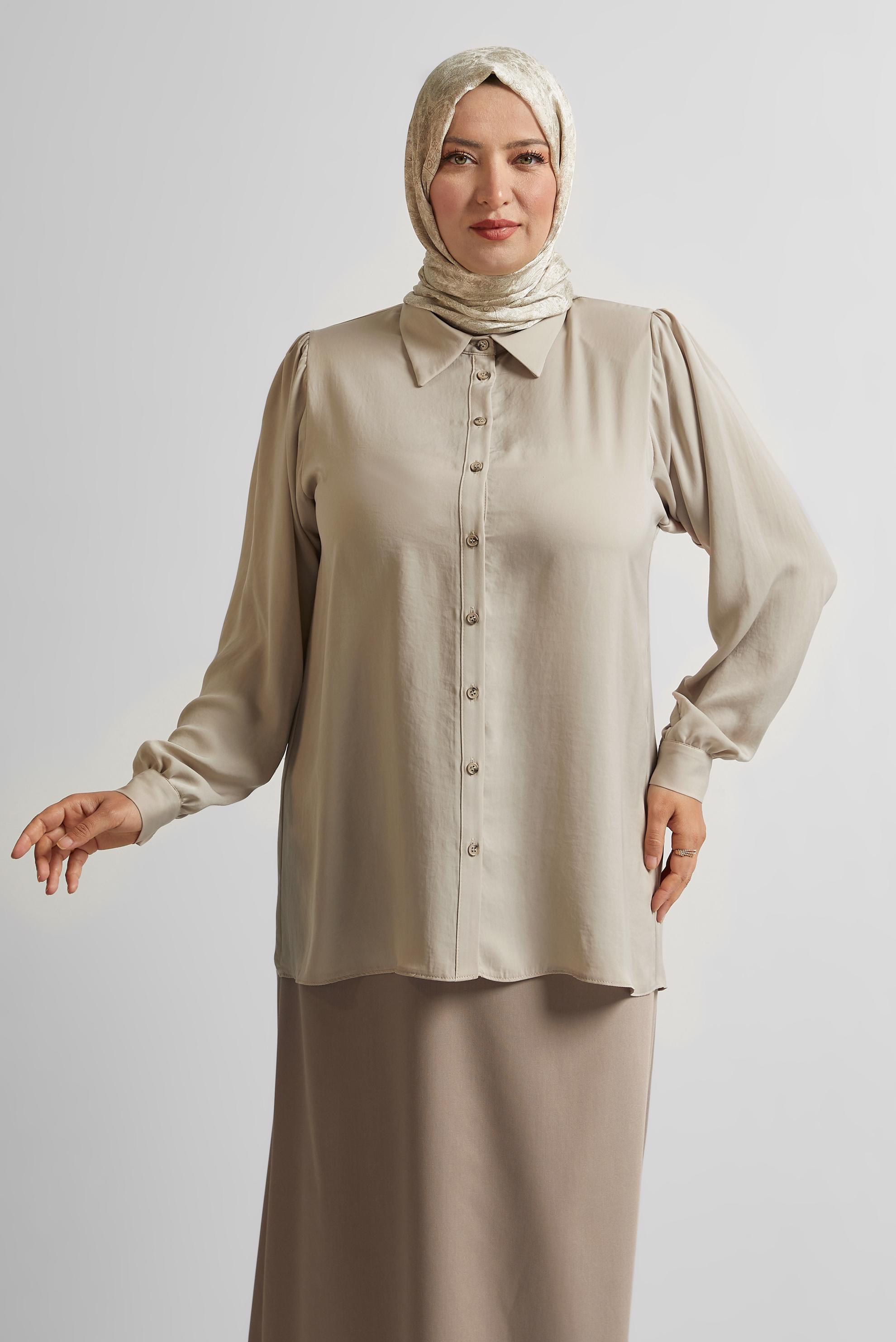 Vêtements hijab SABLE TUNIQUE À COL CHEMISE 20750