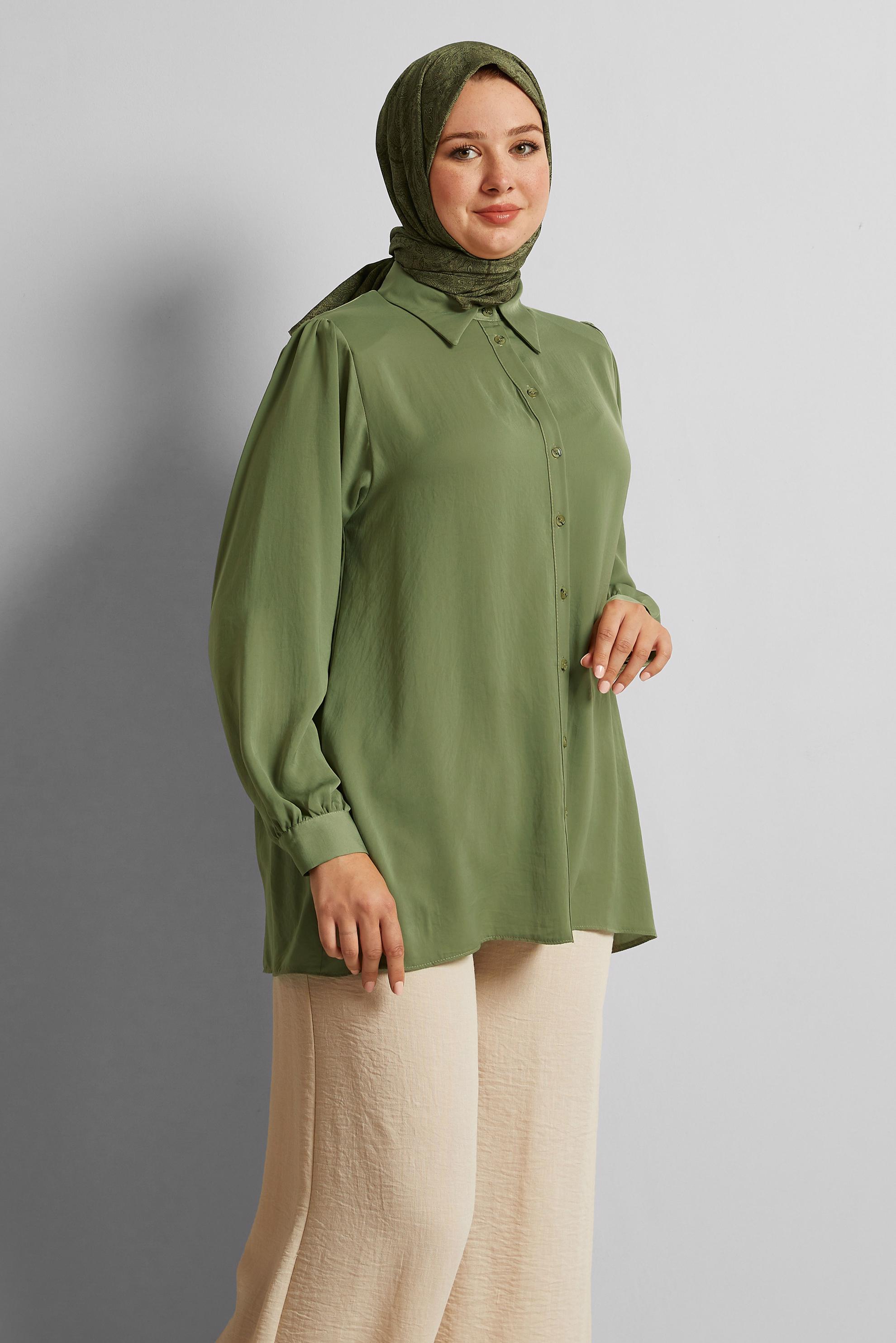 Vêtements hijab VERT TUNIQUE À COL CHEMISE 20750
