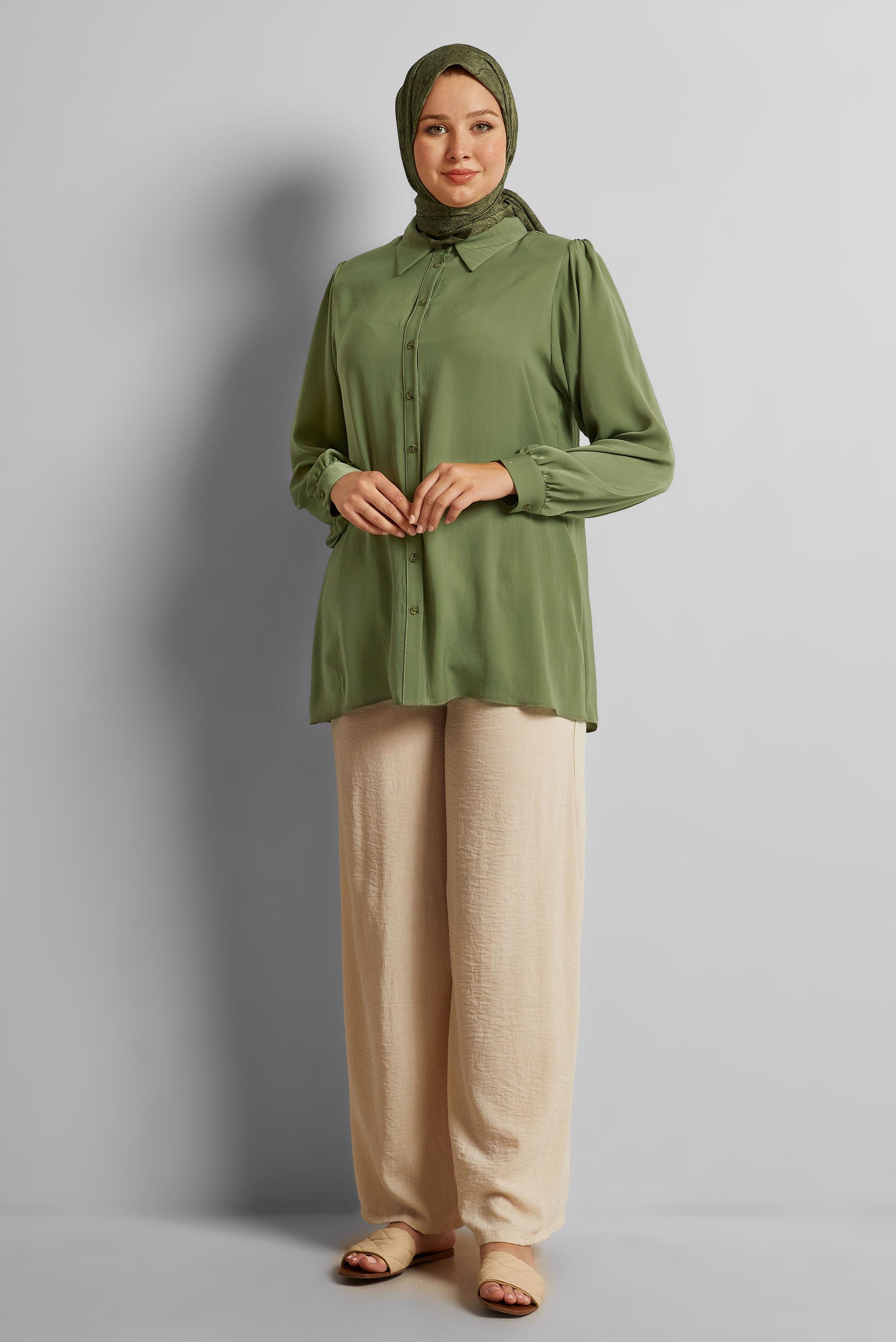 Vêtements hijab VERT TUNIQUE À COL CHEMISE 20750