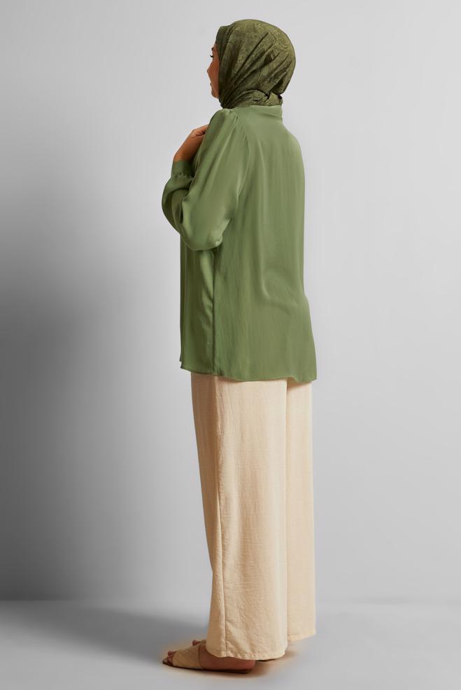 Vêtements hijab VERT TUNIQUE À COL CHEMISE 20750 - ALVİNA