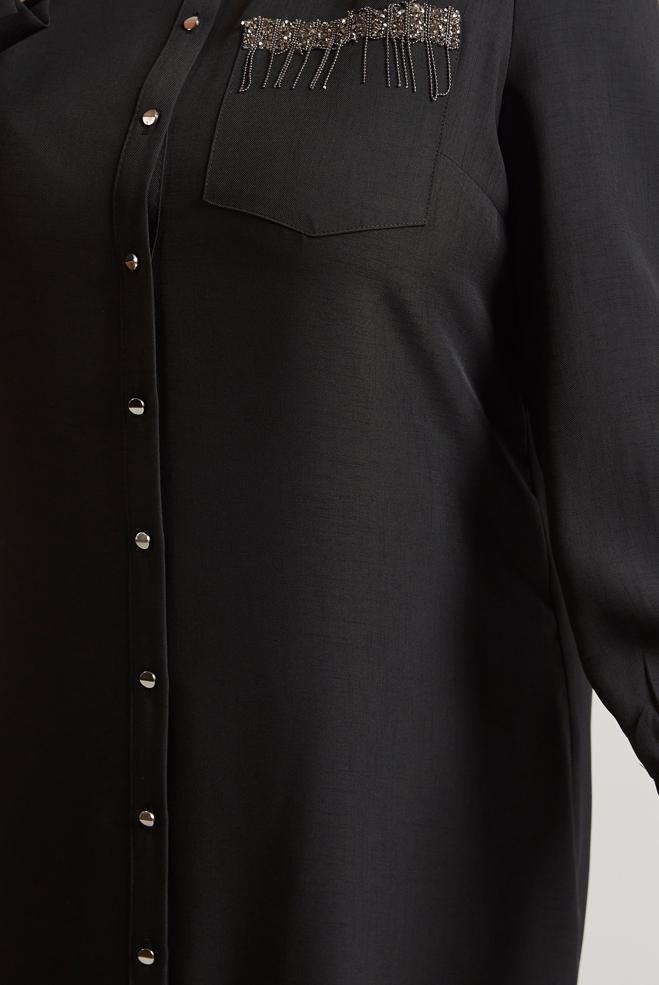 Vêtements hijab NOIR TUNIQUE À COL CHEMISE 20751 - ALVİNA