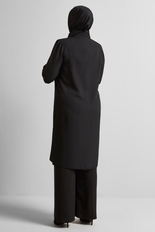 Vêtements hijab NOIR TUNIQUE À COL CHEMISE 20751 - ALVİNA
