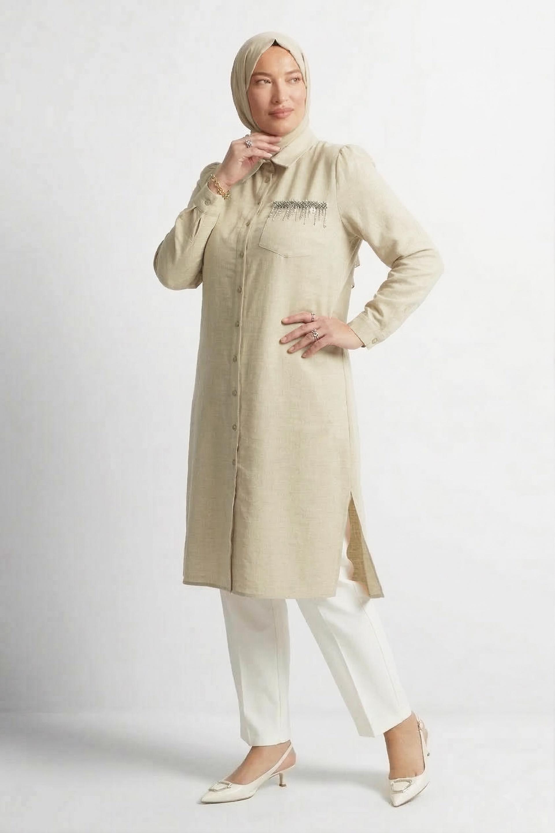 Hijab clothing BEIGE SHIRT COLLAR TUNIC 20751