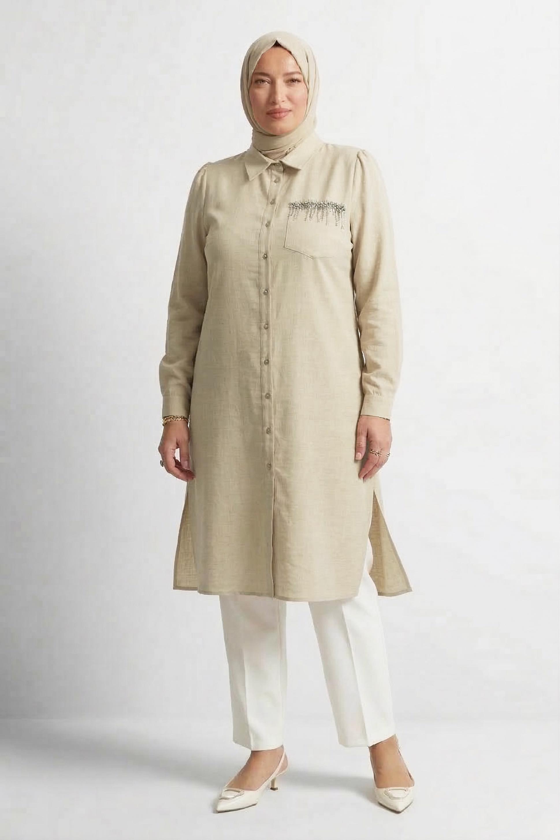 Hijab clothing BEIGE SHIRT COLLAR TUNIC 20751