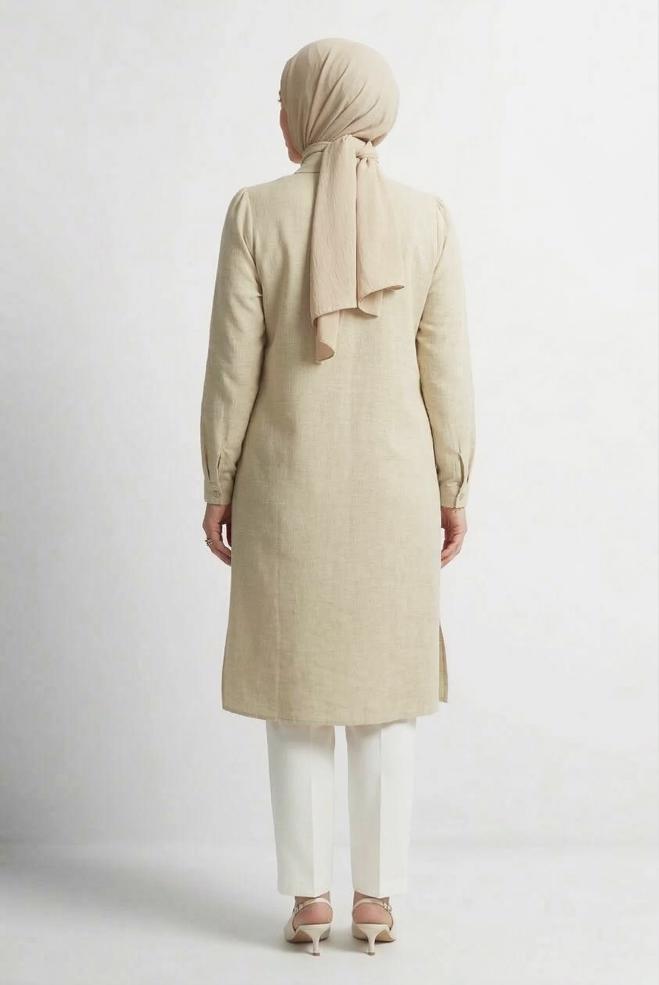 Hijab clothing BEIGE SHIRT COLLAR TUNIC 20751 - ALVİNA