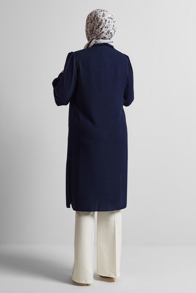 Vêtements hijab BLEU MARINE TUNIQUE À COL CHEMISE 20751 - ALVİNA