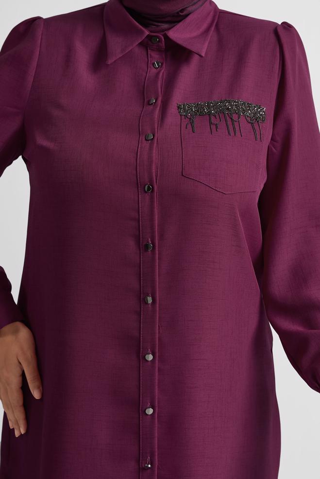 Vêtements hijab POURPRE TUNIQUE À COL CHEMISE 20751 - ALVİNA