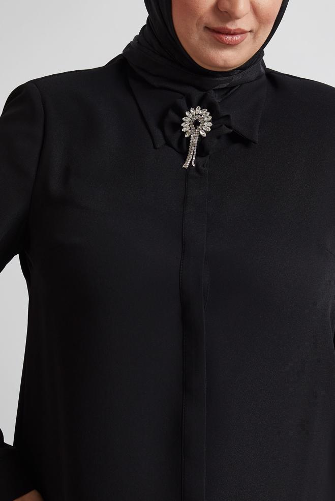 Vêtements hijab NOIR TUNIQUE AVEC BROCHE 20752 - ALVİNA