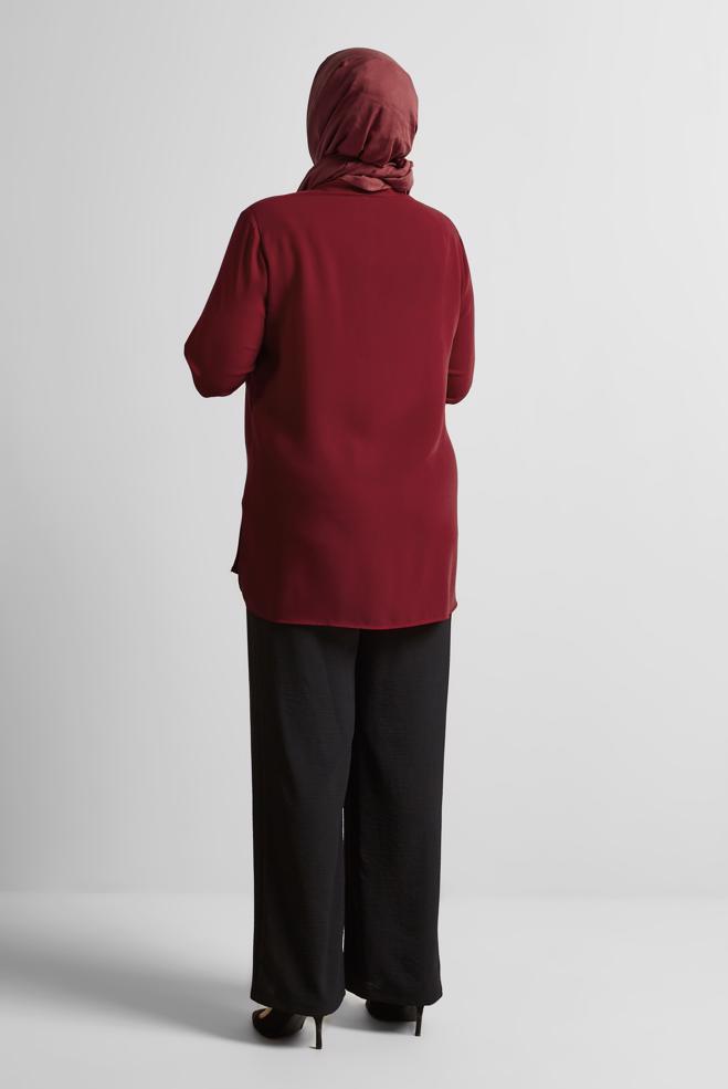 Vêtements hijab ROUGE BORDEAUX TUNIQUE AVEC BROCHE 20752 - ALVİNA