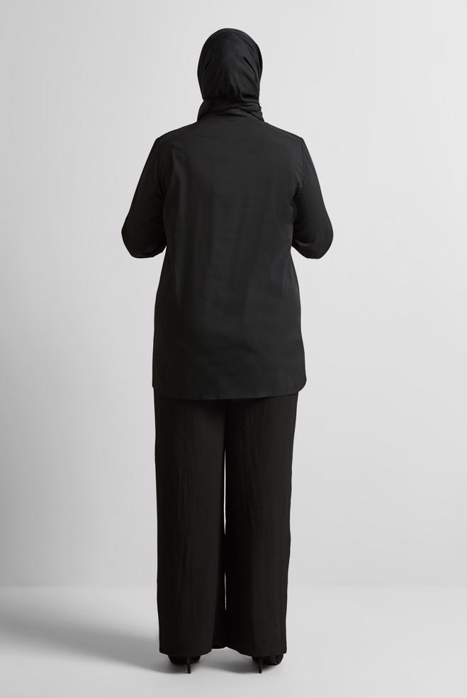 Vêtements hijab NOIR TUNIQUE À COL CHEMISE 20758 - ALVİNA