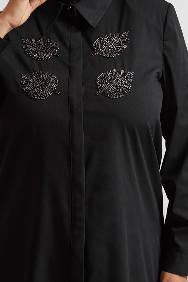 Vêtements hijab NOIR TUNIQUE À COL CHEMISE 20758 - ALVİNA