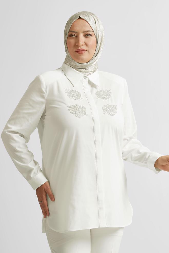 Vêtements hijab BLANC TUNIQUE À COL CHEMISE 20758 - ALVİNA