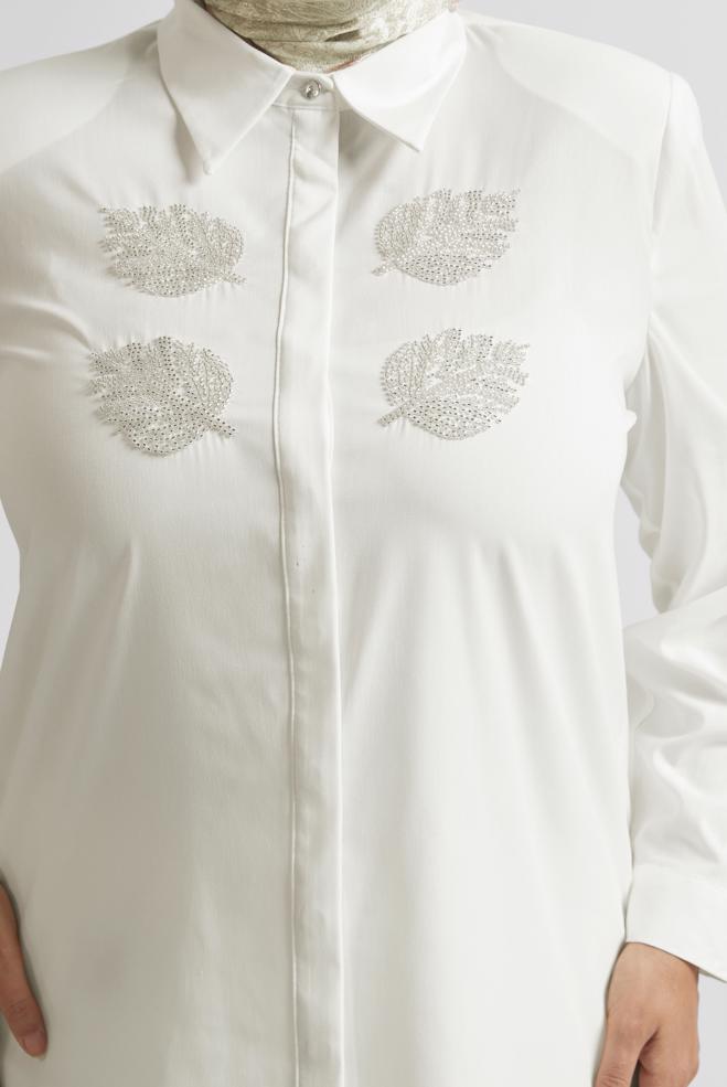 Vêtements hijab BLANC TUNIQUE À COL CHEMISE 20758 - ALVİNA