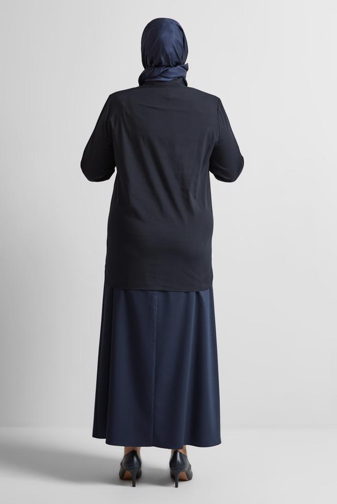 Vêtements hijab BLEU MARINE TUNIQUE À COL CHEMISE 20758 - ALVİNA