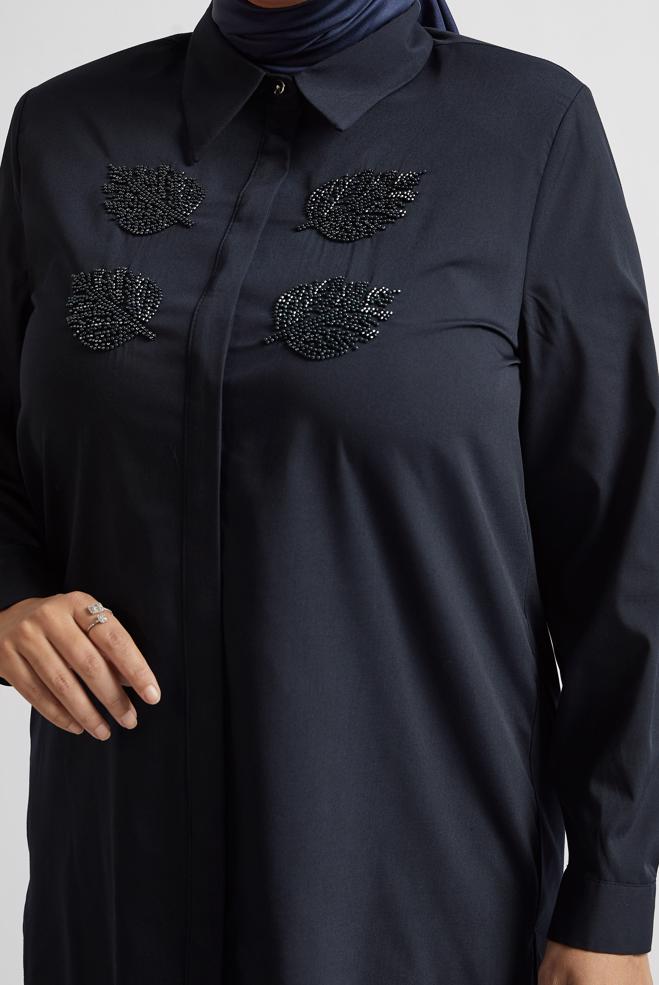 Vêtements hijab BLEU MARINE TUNIQUE À COL CHEMISE 20758 - ALVİNA