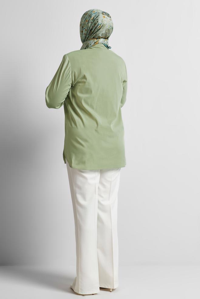 Vêtements hijab VERT TUNIQUE À COL CHEMISE 20758 - ALVİNA