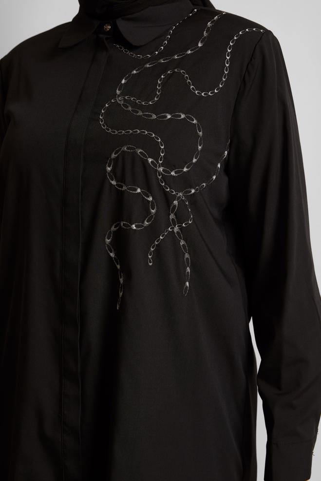 Vêtements hijab NOIR TUNIQUE BRODÉE 20760 - ALVİNA