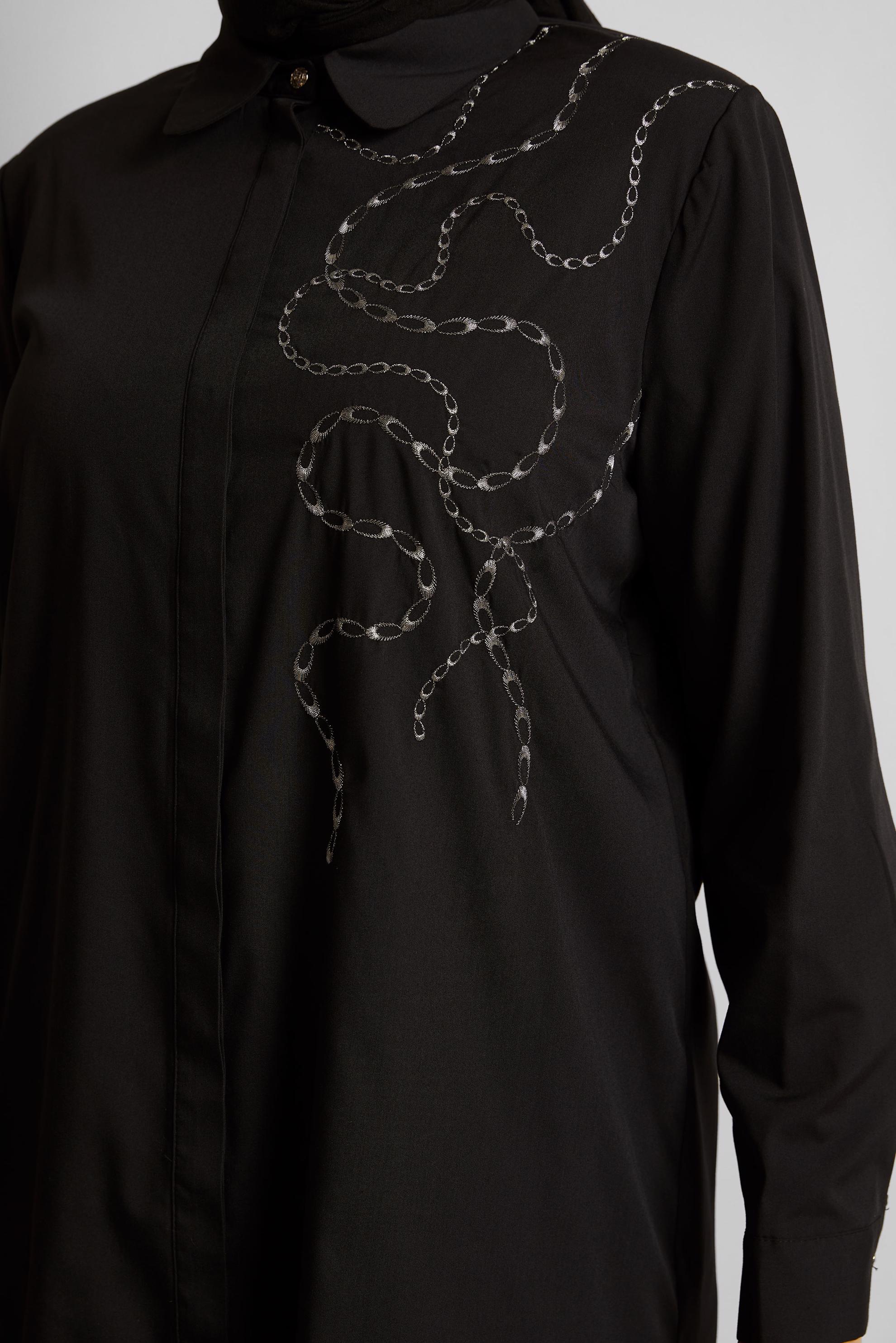 Tesettür giyim SİYAH İŞLEMELİ BÜYÜK BEDEN TUNİK 20760