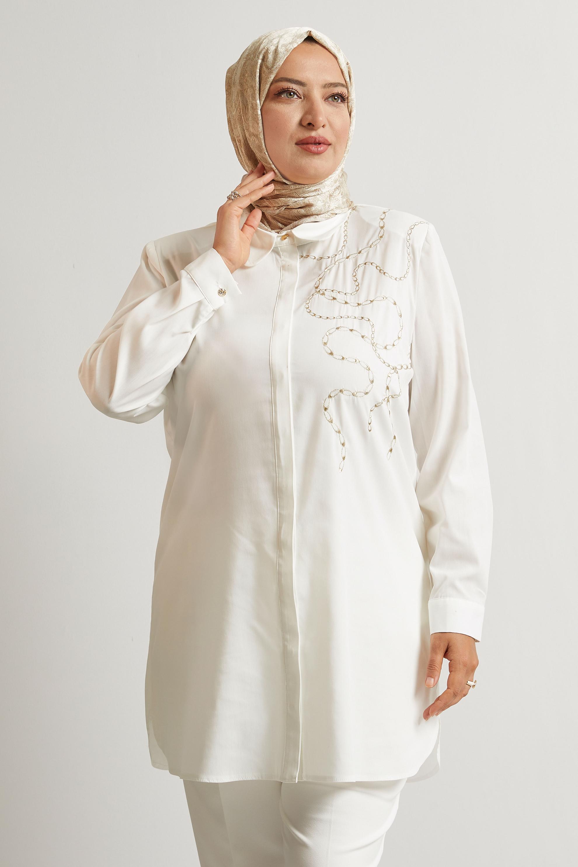 Vêtements hijab BLANC TUNIQUE BRODÉE 20760