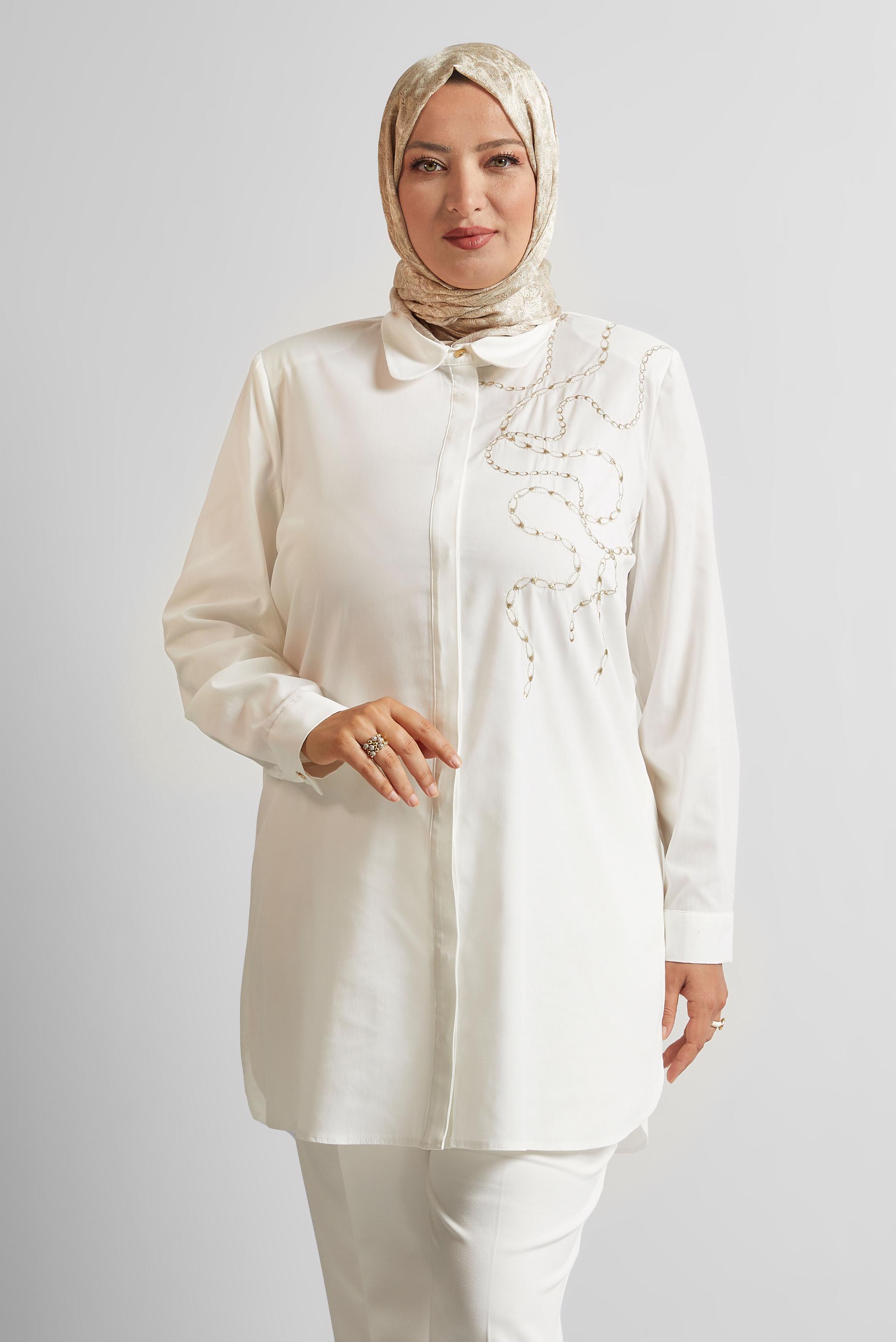Vêtements hijab BLANC TUNIQUE BRODÉE 20760