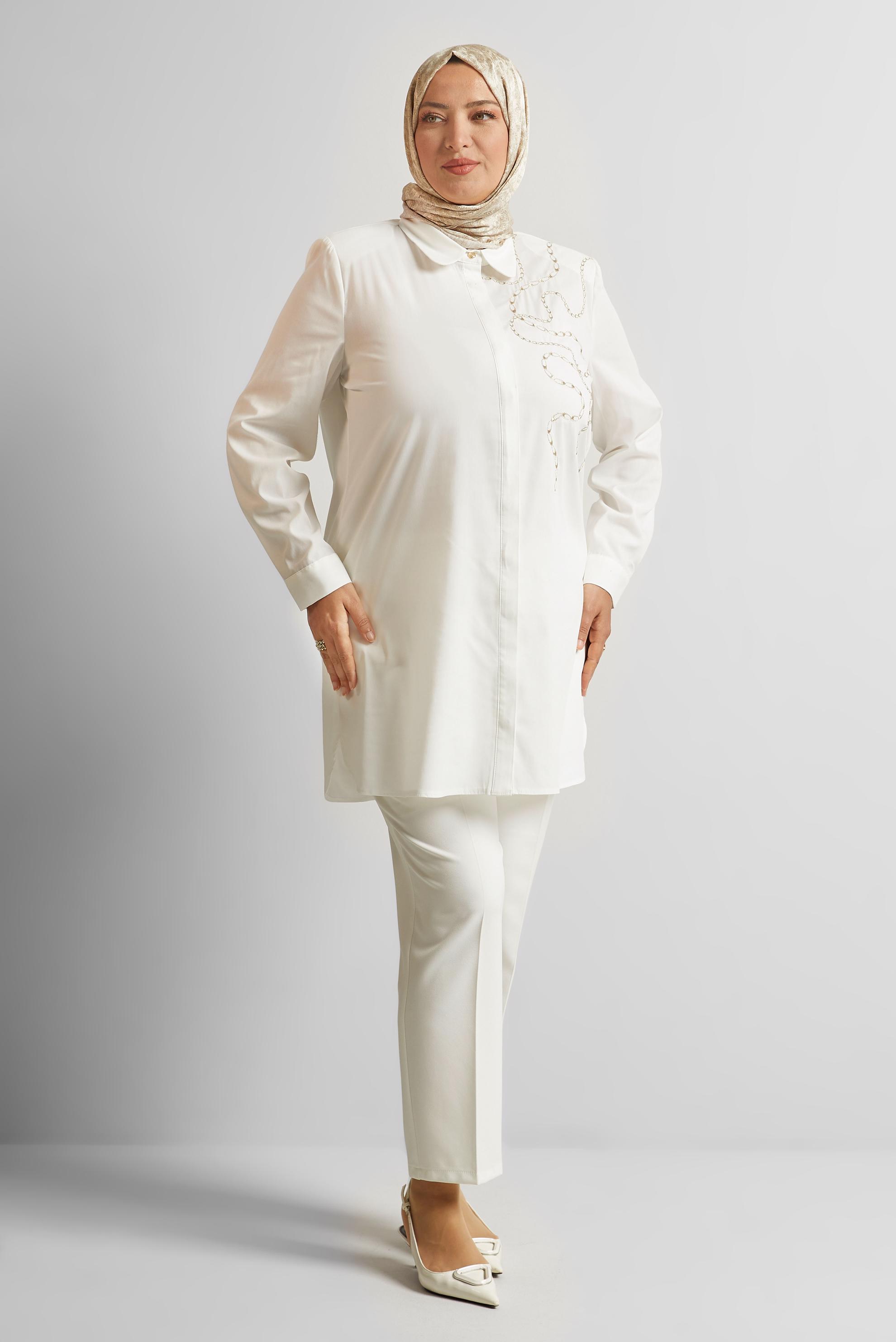 Vêtements hijab BLANC TUNIQUE BRODÉE 20760