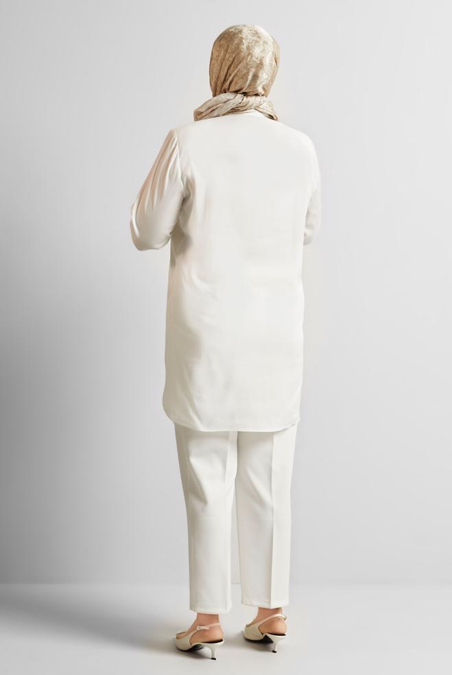 Vêtements hijab BLANC TUNIQUE BRODÉE 20760 - ALVİNA