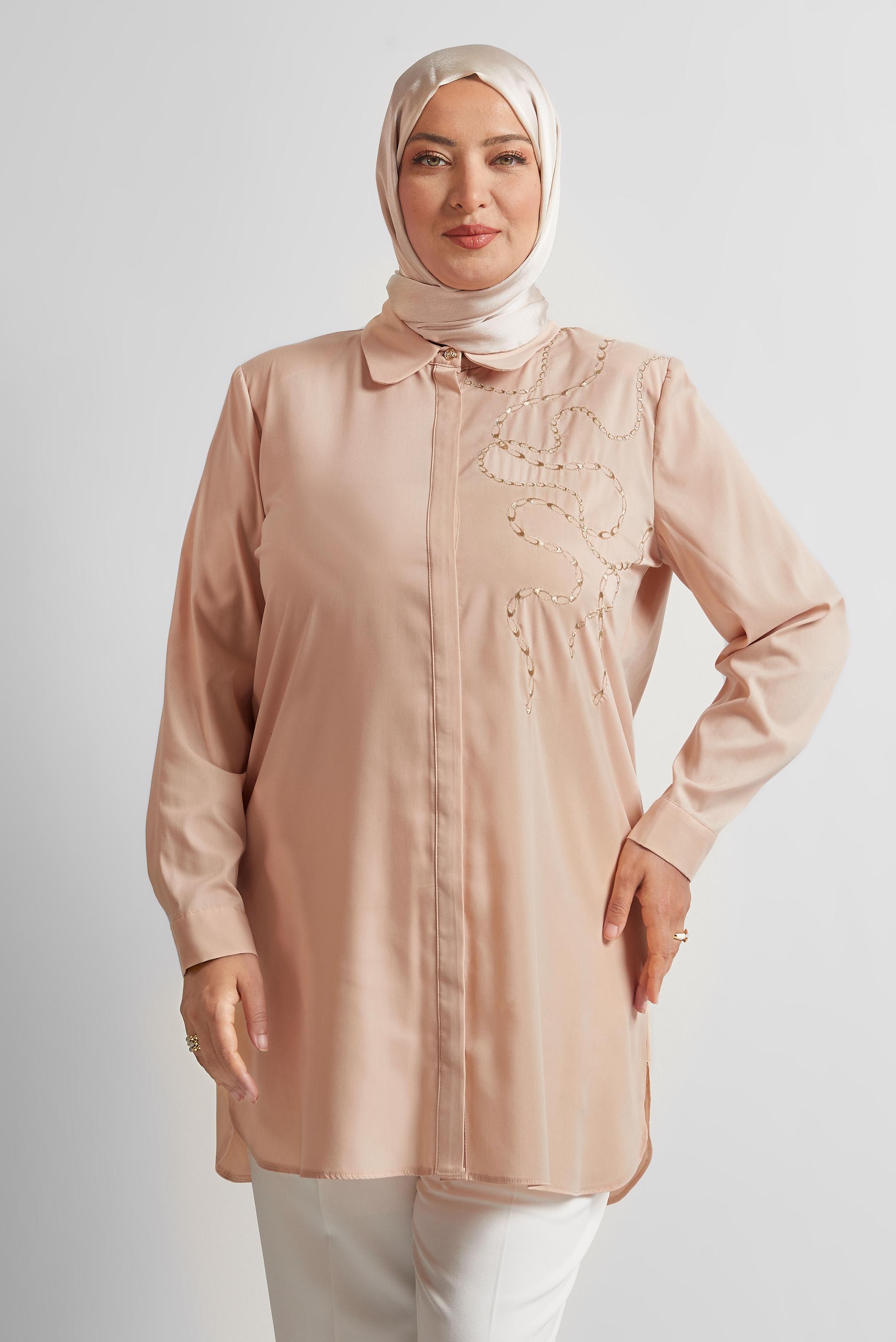 Vêtements hijab BEIGE TUNIQUE BRODÉE 20760