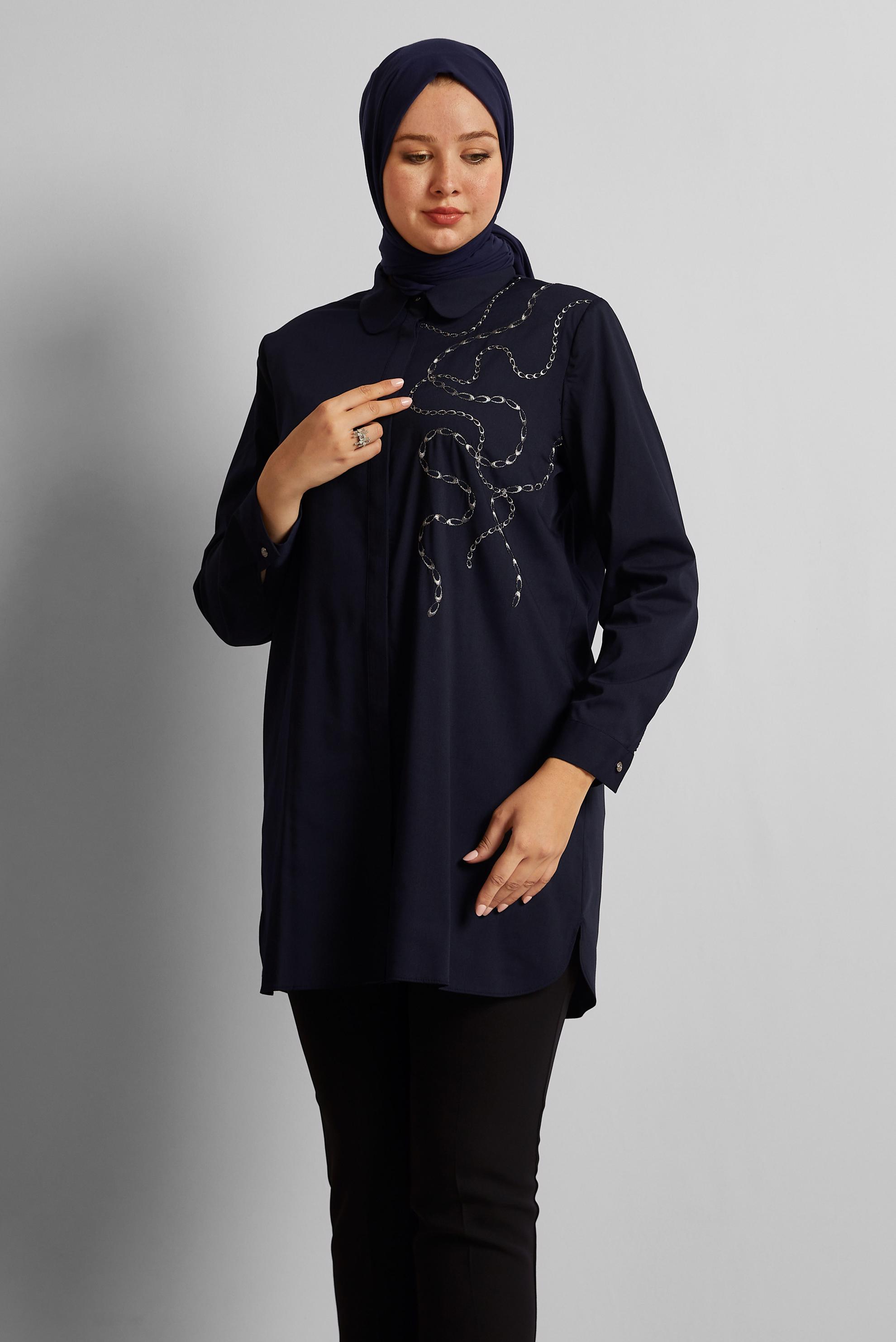 Hijab clothing NAVY BLUE EMBROIDERED TUNIC 20760