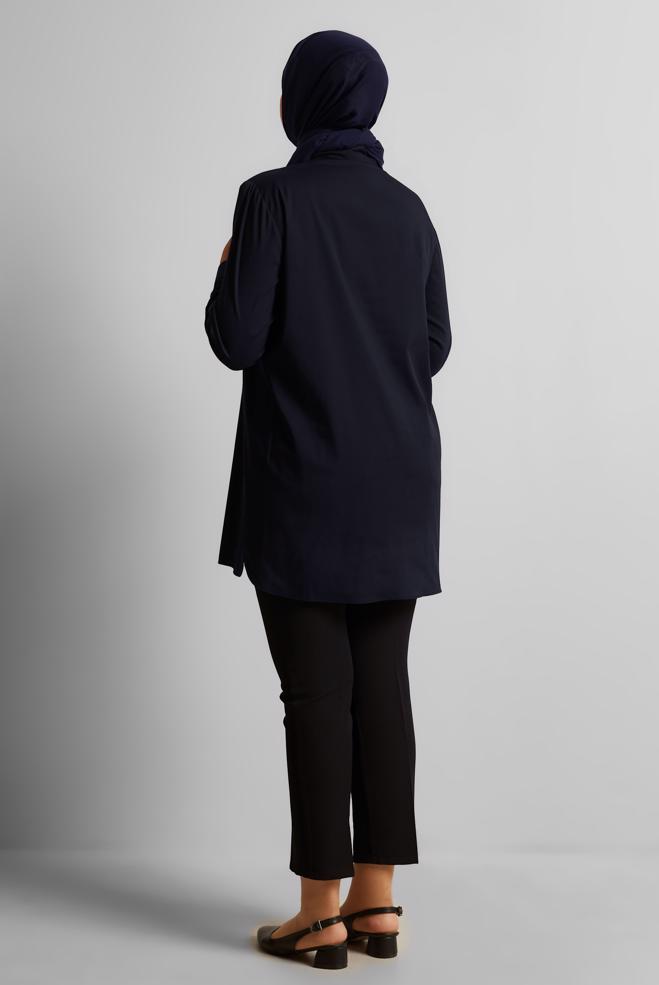 Vêtements hijab BLEU MARINE TUNIQUE BRODÉE 20760 - ALVİNA