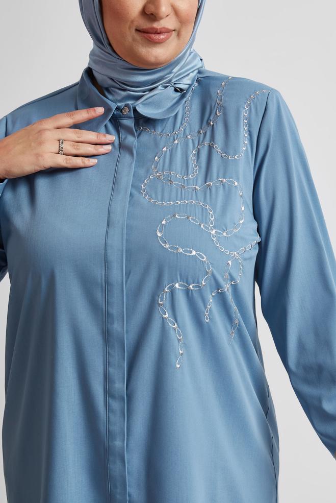 Vêtements hijab BLEU MARINE TUNIQUE BRODÉE 20760 - ALVİNA