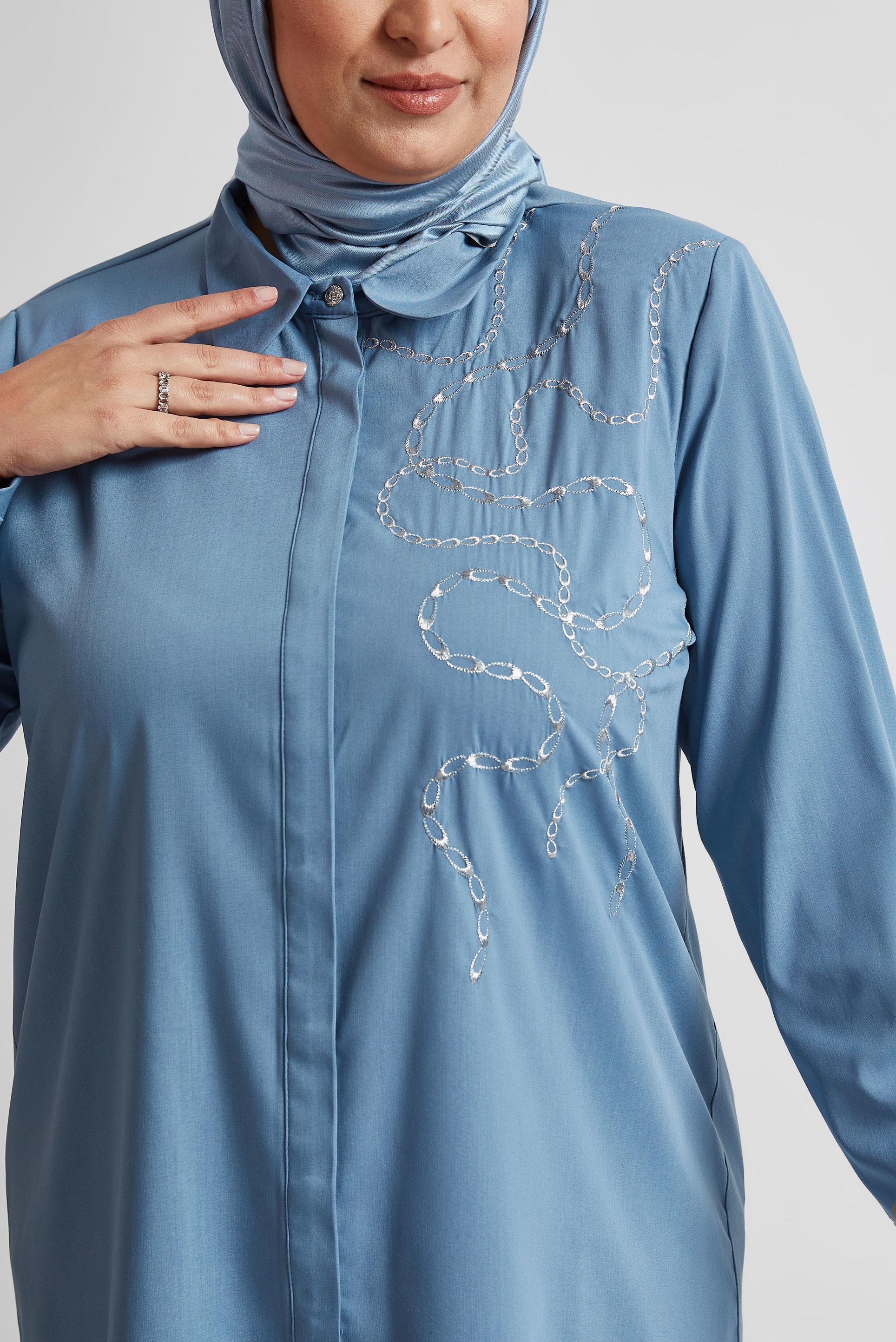 Vêtements hijab BLEU MARINE TUNIQUE BRODÉE 20760