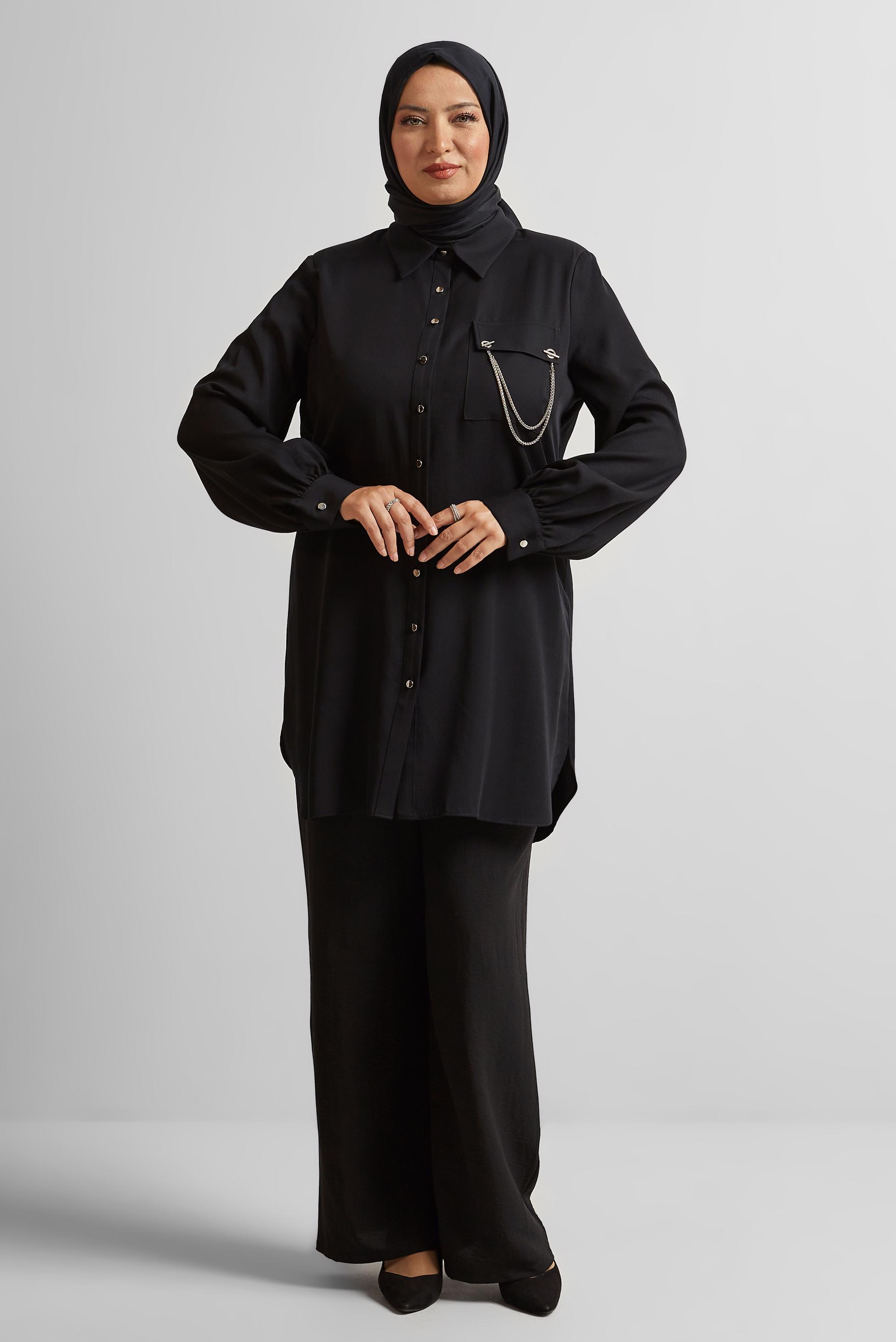 Tesettür giyim SİYAH ZİNCİR DETAYLI BÜYÜK BEDEN TUNİK 20761