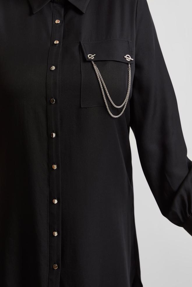 Vêtements hijab NOIR TUNIQUE À DÉTAILS EN CHAÎNE 20761 - ALVİNA