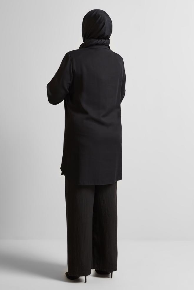 Vêtements hijab NOIR TUNIQUE À DÉTAILS EN CHAÎNE 20761 - ALVİNA