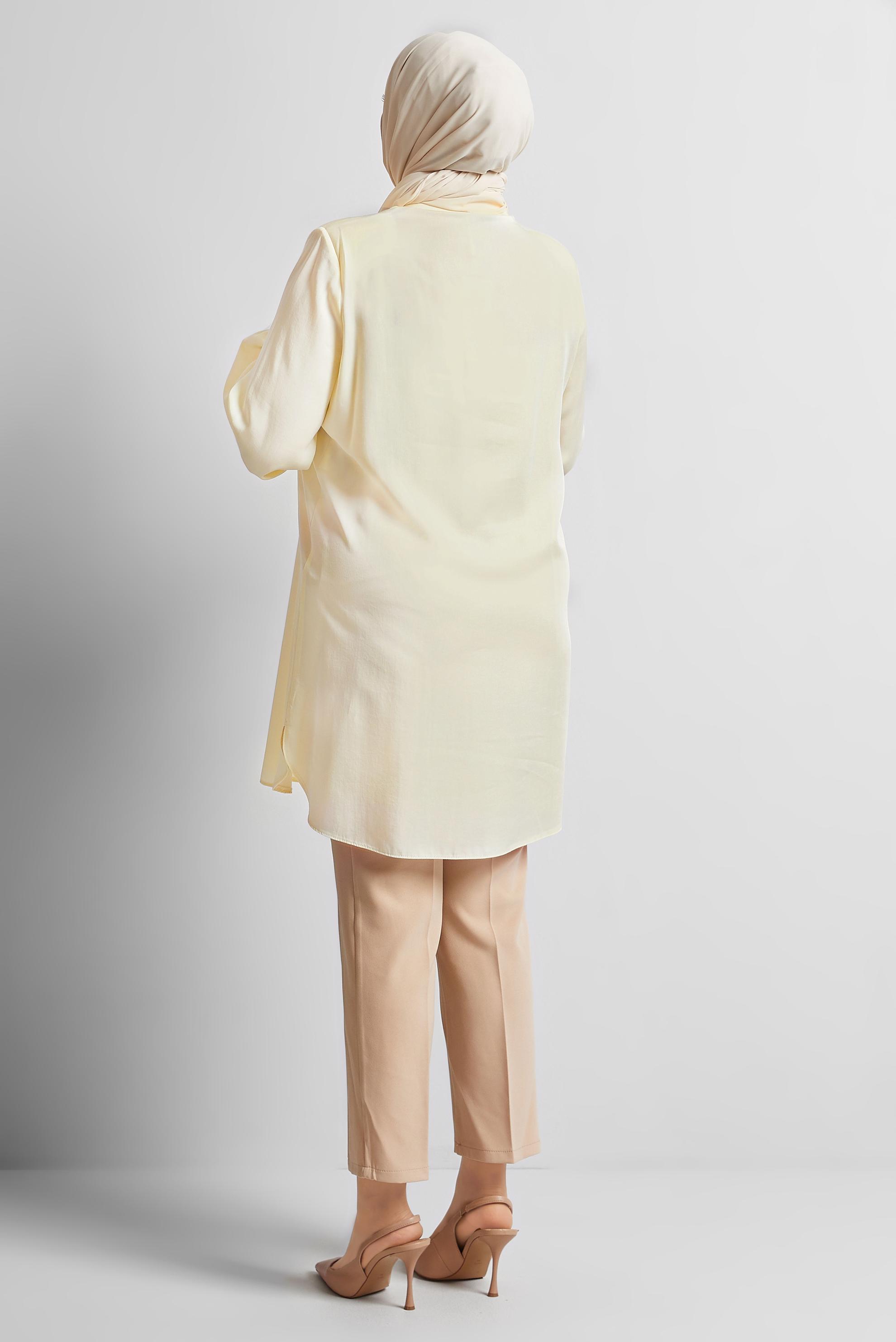 Tesettür giyim EKRU ZİNCİR DETAYLI BÜYÜK BEDEN TUNİK 20761