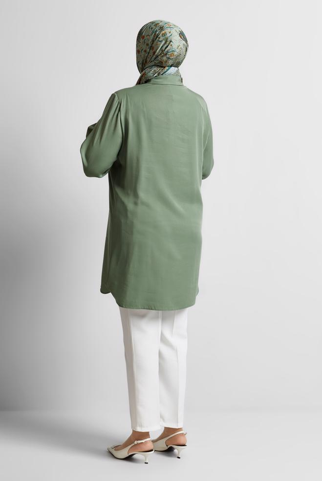 Vêtements hijab VERT TUNIQUE À DÉTAILS EN CHAÎNE 20761 - ALVİNA