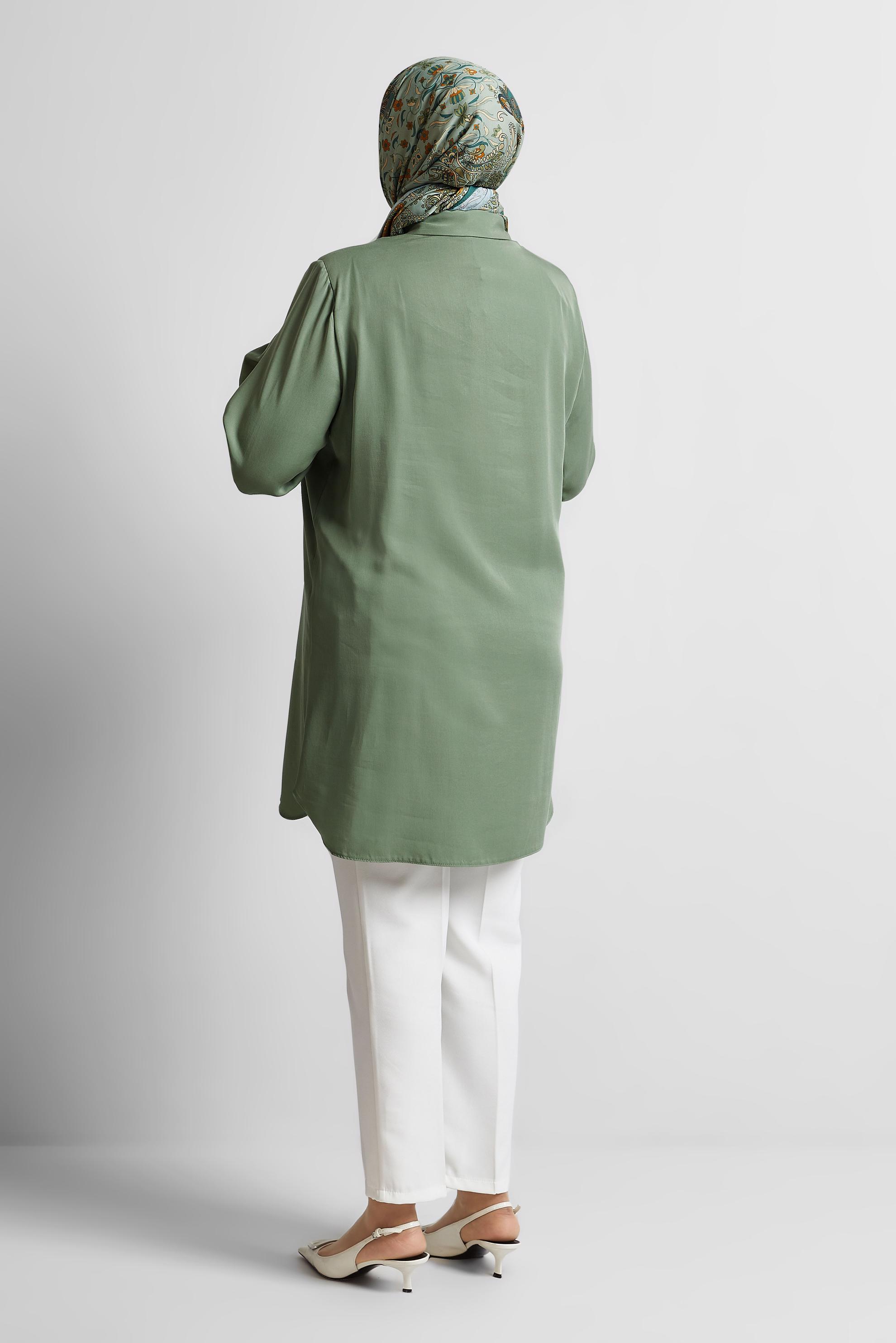 Tesettür giyim YEŞİL ZİNCİR DETAYLI BÜYÜK BEDEN TUNİK 20761