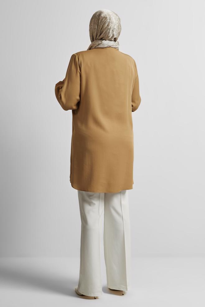 Vêtements hijab BRUN TUNIQUE À DÉTAILS EN CHAÎNE 20761 - ALVİNA