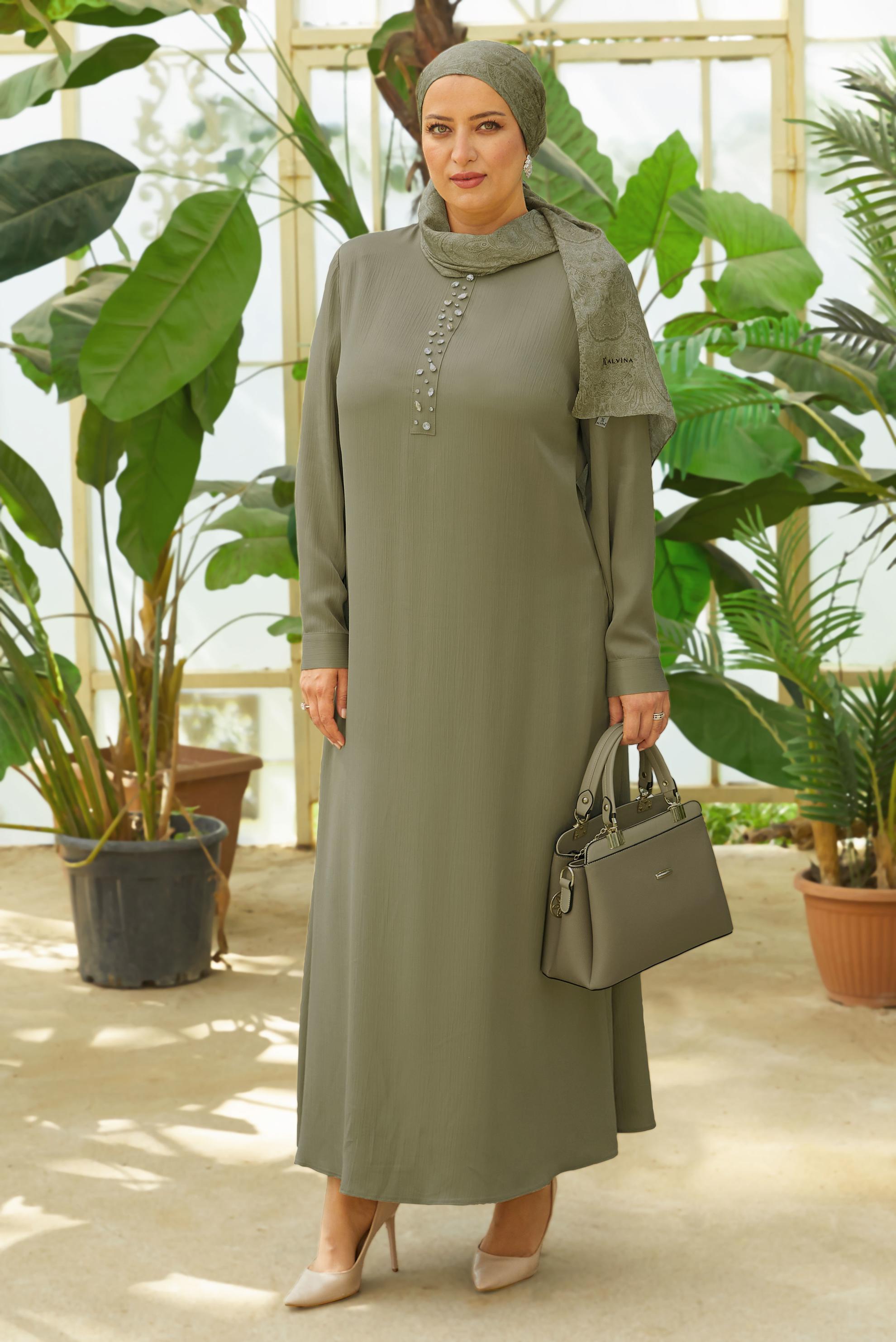 Vêtements hijab SABLE ROBE GRANDE TAILLE AVEC GEMME 20780