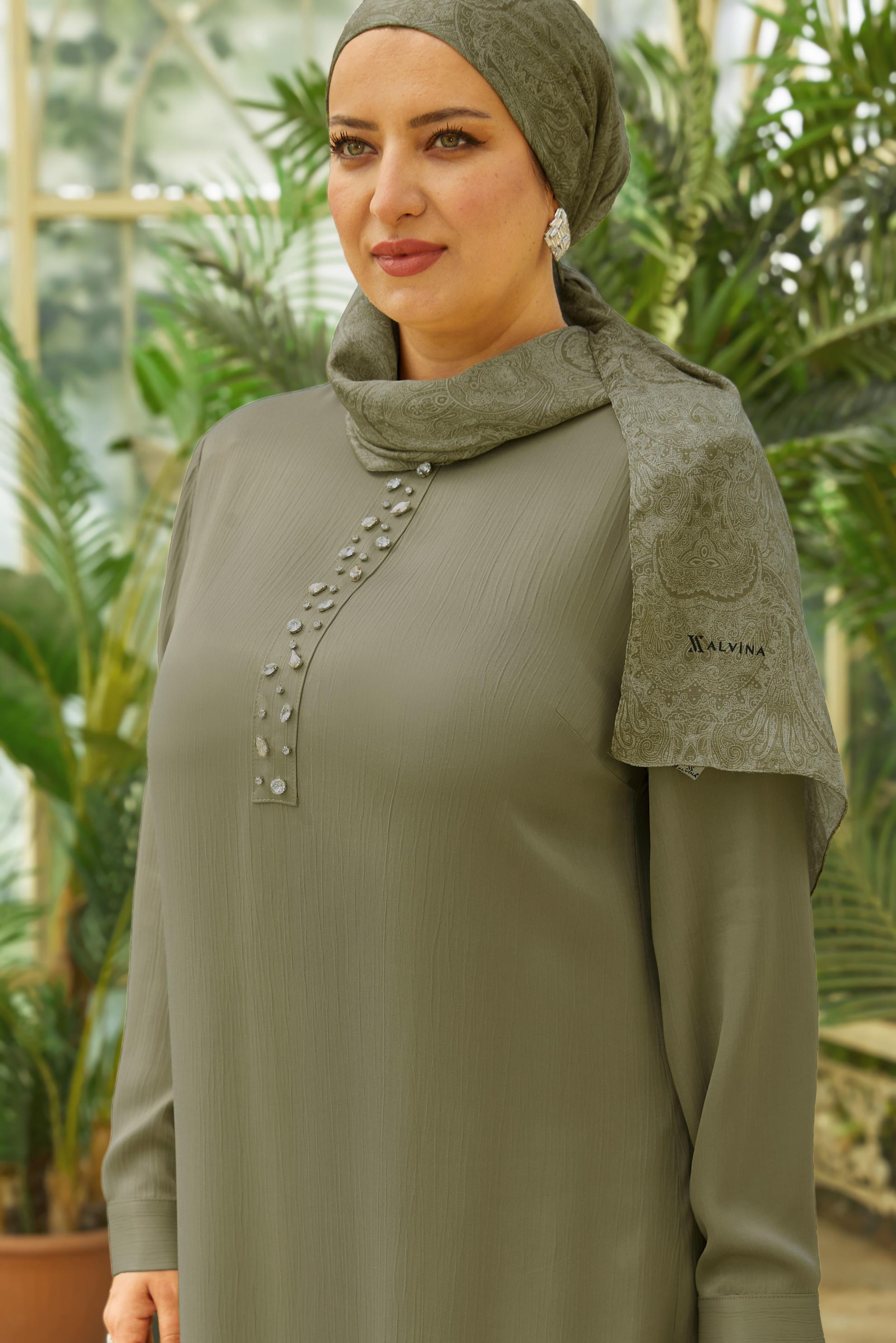 Vêtements hijab SABLE ROBE GRANDE TAILLE AVEC GEMME 20780
